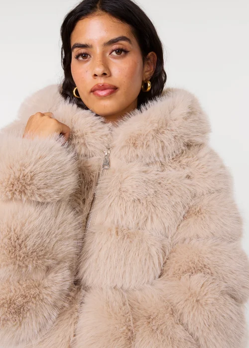 Pink Vanilla Beige Hooded Pelted Fur Jacket - XS Image 3