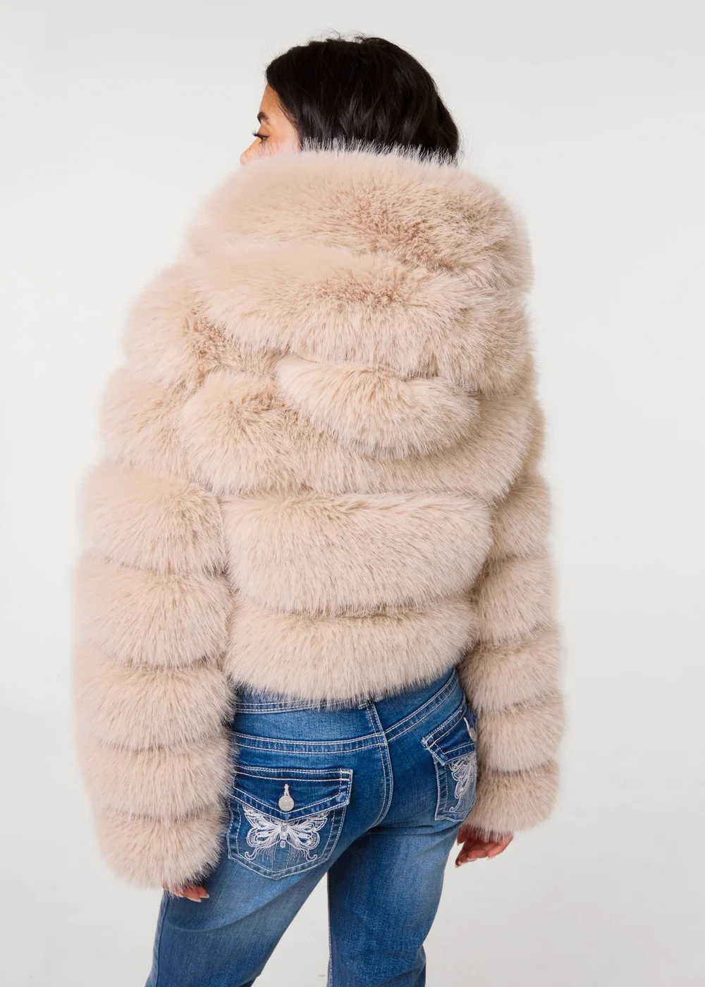 Pink Vanilla Beige Hooded Pelted Fur Jacket - XS Image 4