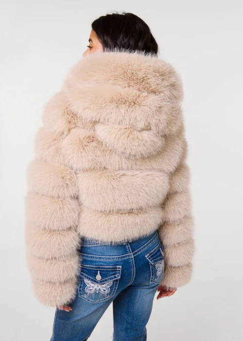 Pink Vanilla Beige Hooded Pelted Fur Jacket - XS Image 4