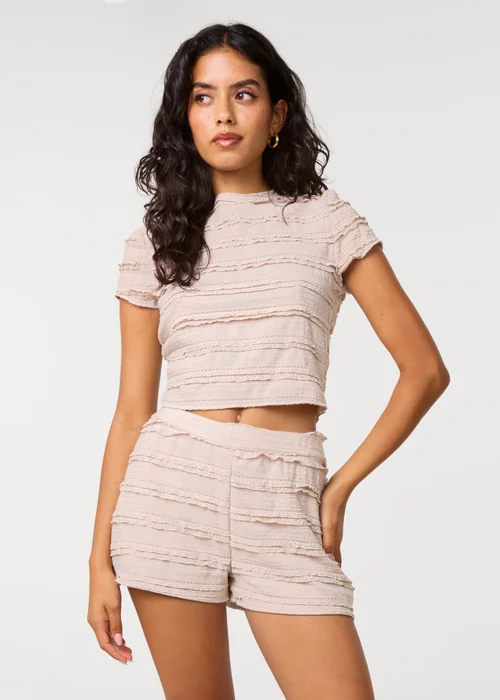 Pink Vanilla Beige Textured Short Sleeve Top and Short Set - M/L Image 2