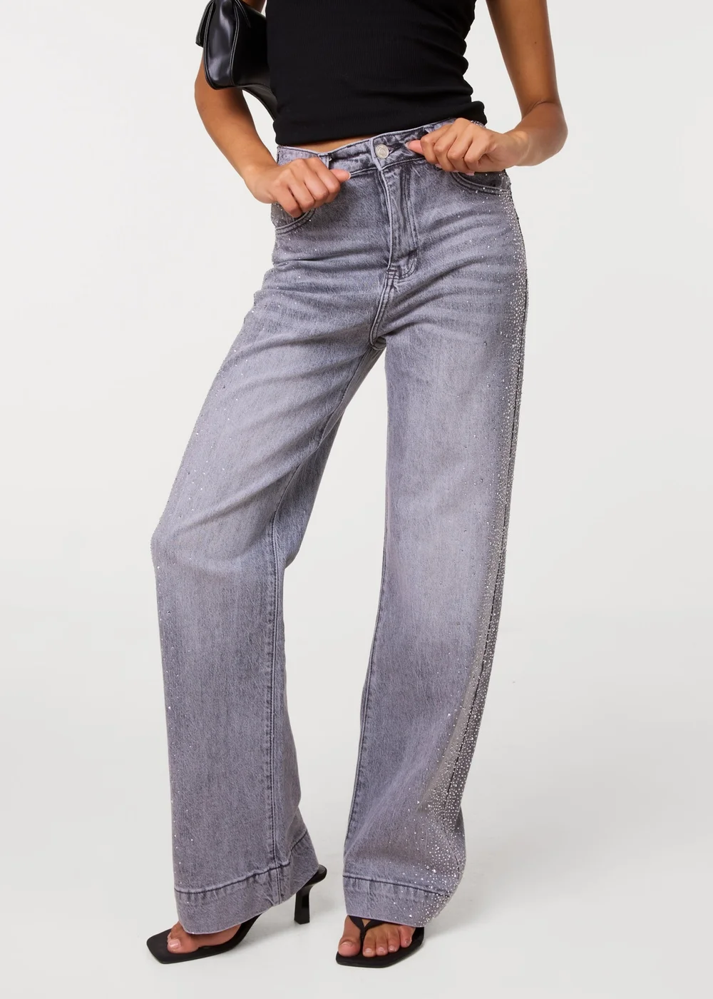 Pink Vanilla Grey Diamante Side Wide Leg Jeans - 6 Image 2