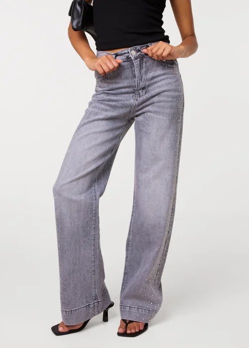 Pink Vanilla Grey Diamante Side Wide Leg Jeans - 6 Image 2