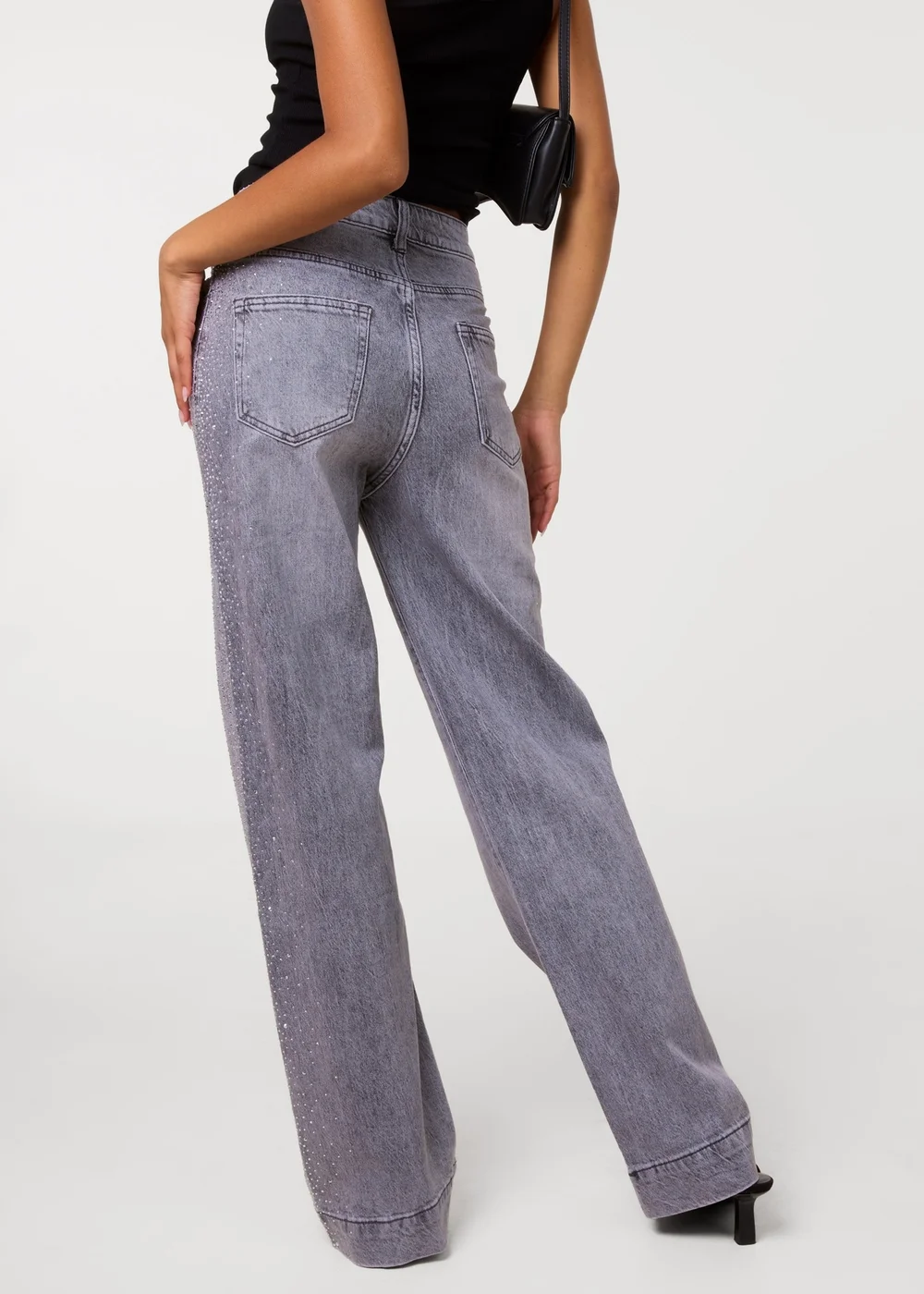Pink Vanilla Grey Diamante Side Wide Leg Jeans - 6 Image 4