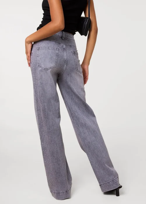 Pink Vanilla Grey Diamante Side Wide Leg Jeans - 6 Image 4