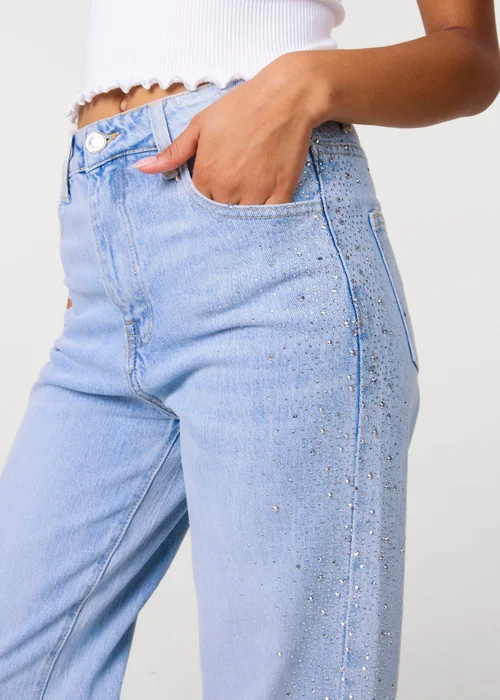 Pink Vanilla Blue Diamante Side Wide Leg Jeans - 6 Image 3