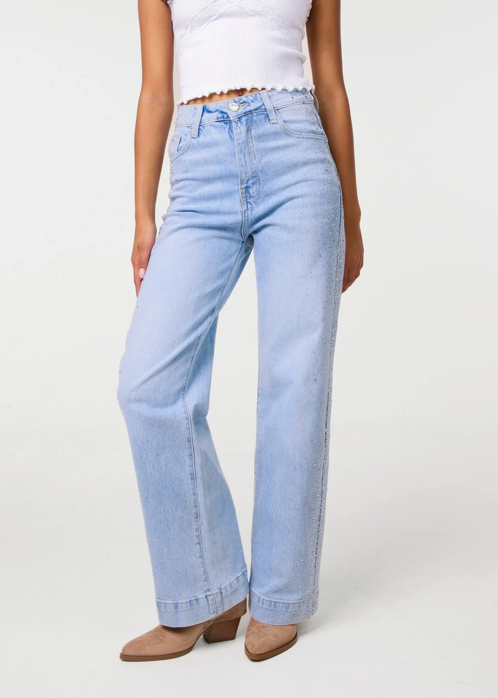 Pink Vanilla Blue Diamante Side Wide Leg Jeans - 6 Image 2