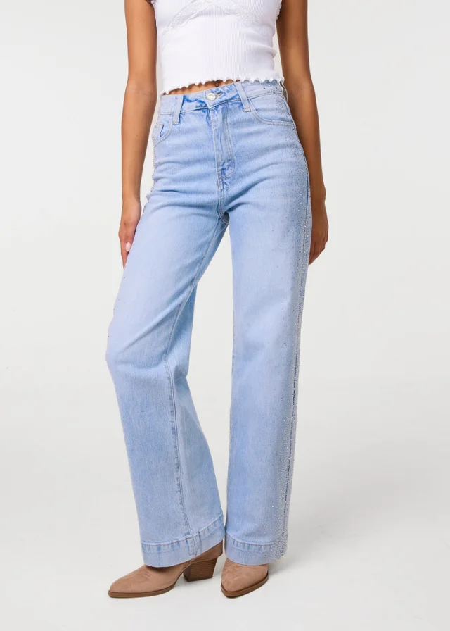 Pink Vanilla Blue Diamante Side Wide Leg Jeans