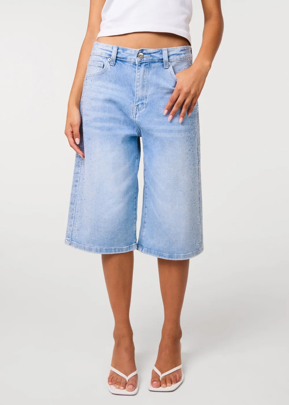 Pink Vanilla Blue Diamante Side Bermuda Shorts - 14 Image 2