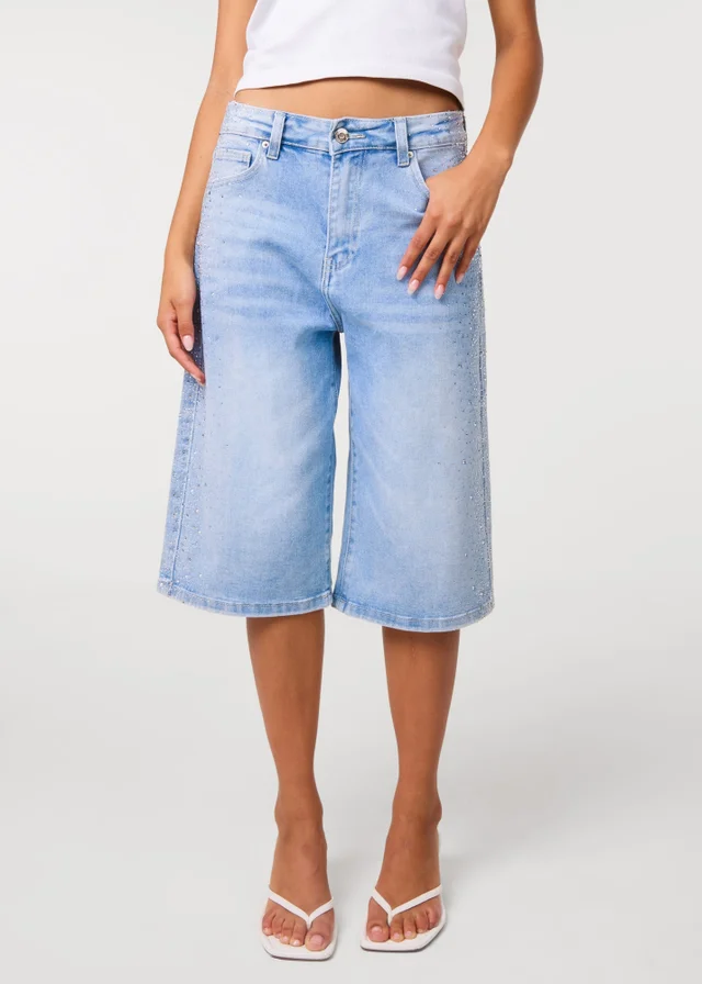 Pink Vanilla Blue Diamante Side Bermuda Shorts