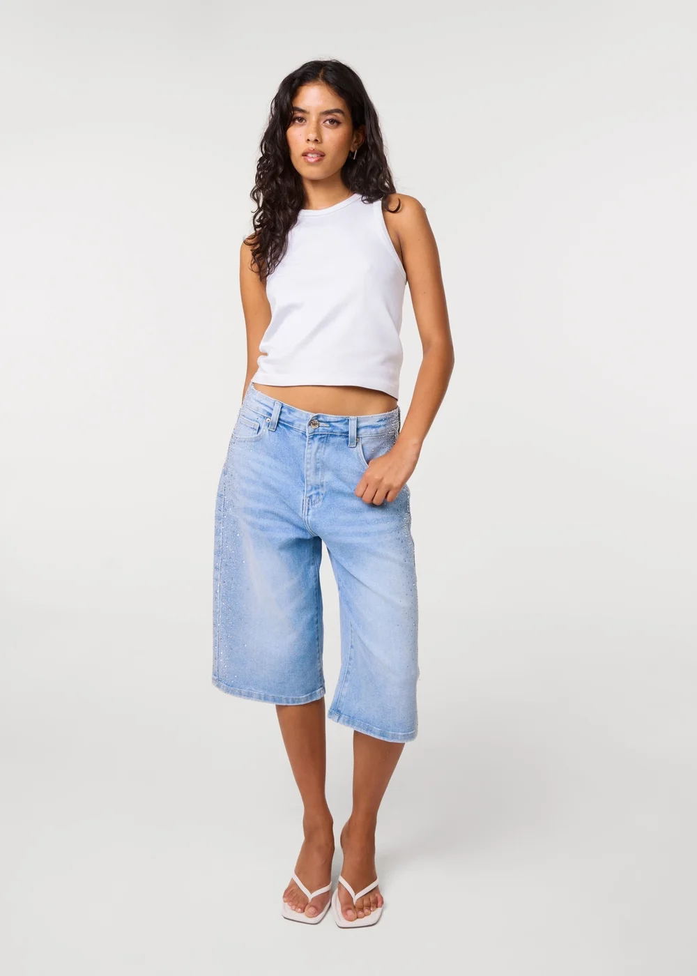 Pink Vanilla Blue Diamante Side Bermuda Shorts - 14 Image 1