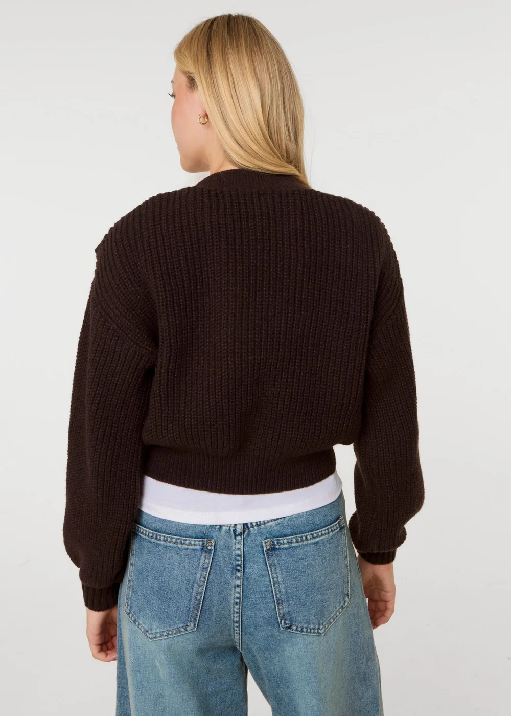 Pink Vanilla Brown Cropped Button Cardigan - S/M Image 4