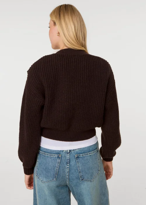 Pink Vanilla Brown Cropped Button Cardigan - S/M Image 4