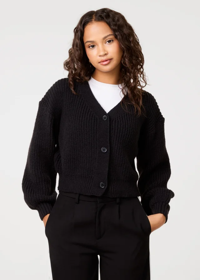 Pink Vanilla Black Cropped Button Cardigan