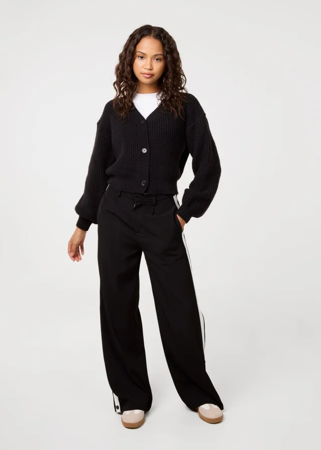 Pink Vanilla Black Cropped Button Cardigan