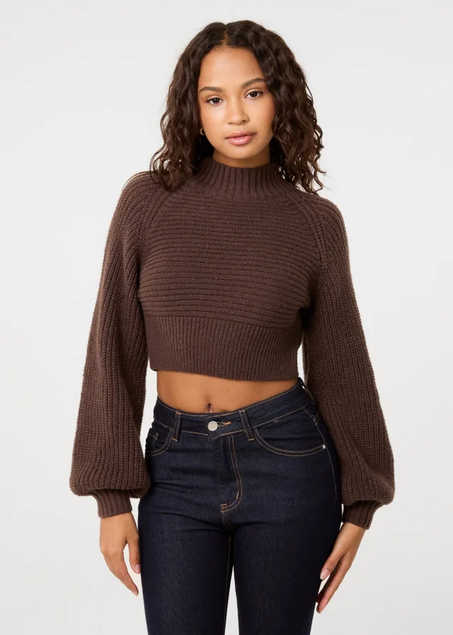 Pink Vanilla Brown High Neck Knitted Jumper
