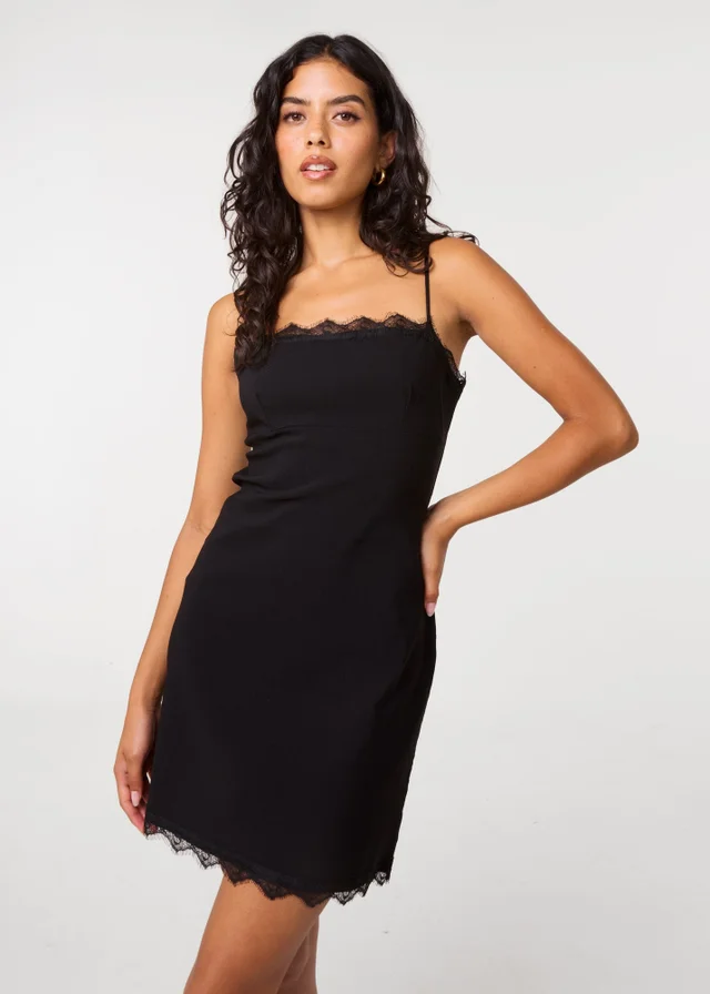 Pink Vanilla Black Lace Trim Mini Dress