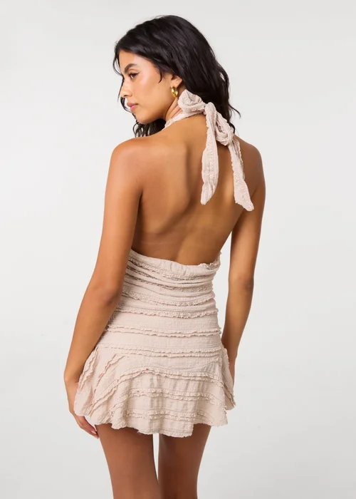 Pink Vanilla Beige Textured Ruffle Halterneck Dress - One Size Image 4