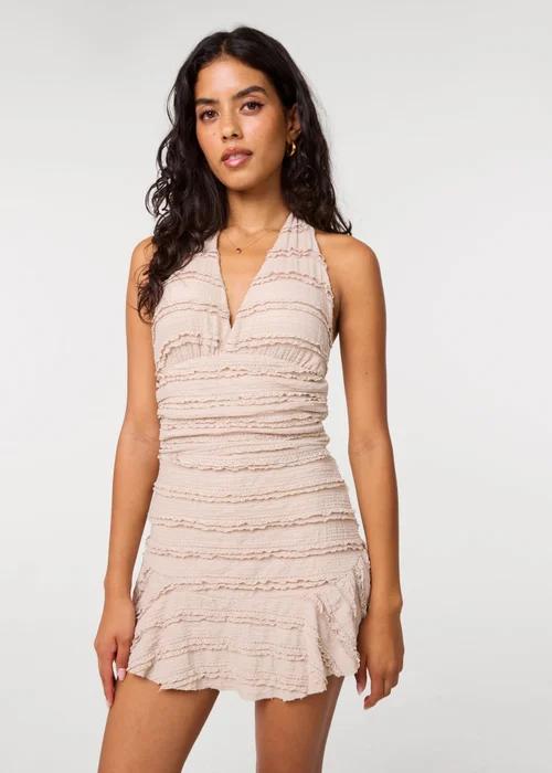 Pink Vanilla Beige Textured Ruffle Halterneck Dress - One Size Image 2
