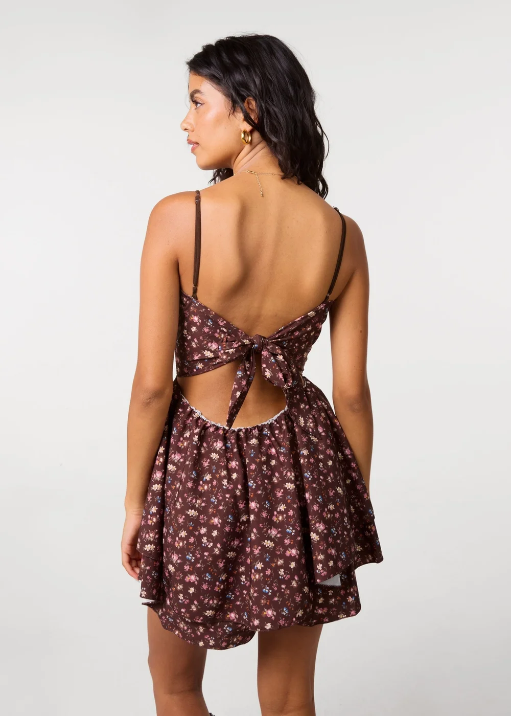 Pink Vanilla Brown Print Ditsy Floral Bra Cup Dress - S/M Image 4