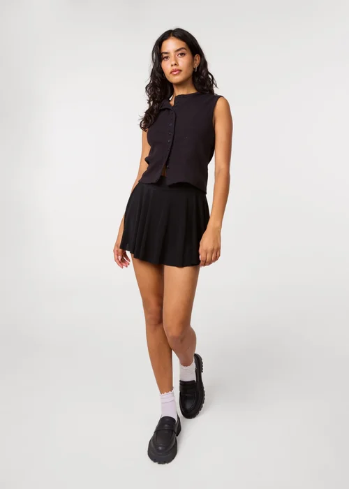 Pink Vanilla Black Wide Waistband Pleated Skirt - S/M Image 1