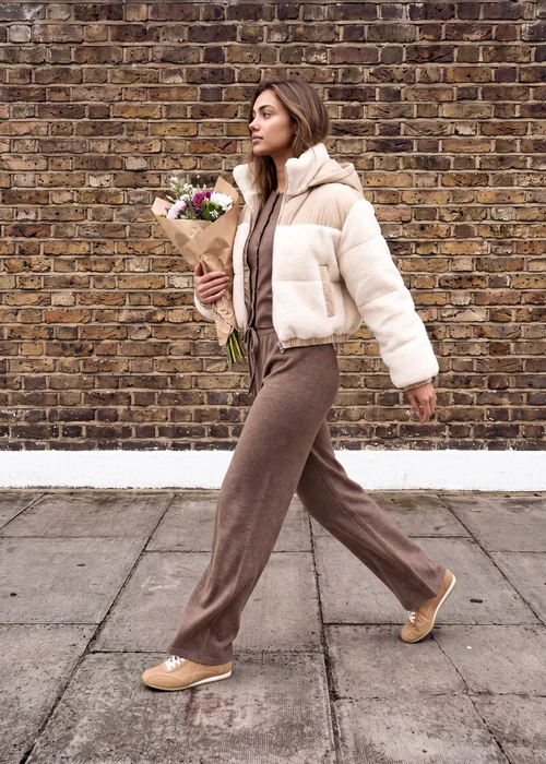 Pink Vanilla Cream Teddy Coat with Hood - L Image 1