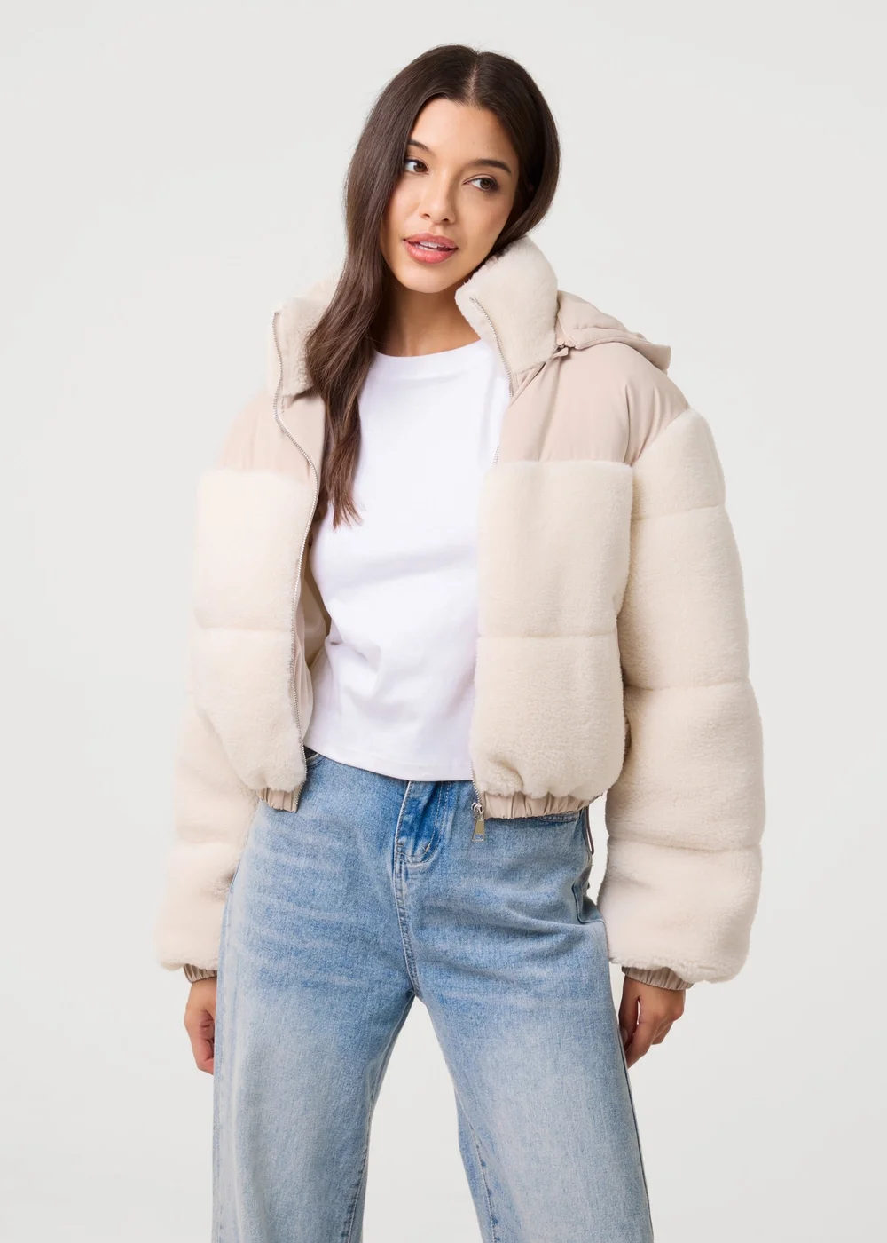 Pink Vanilla Cream Teddy Coat with Hood - L Image 2