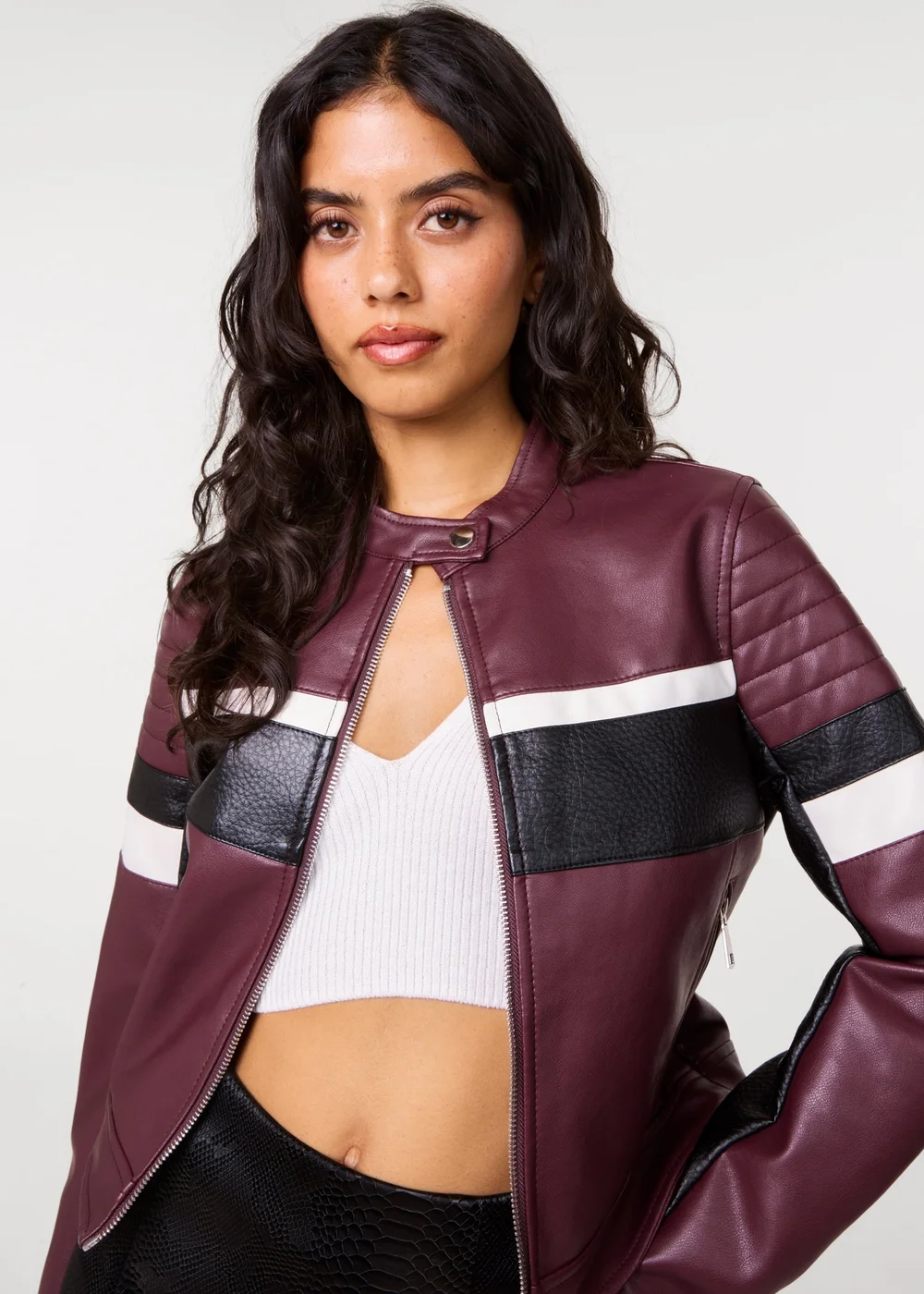 Pink Vanilla Red Cropped Motocross Biker Jacket - S Image 4