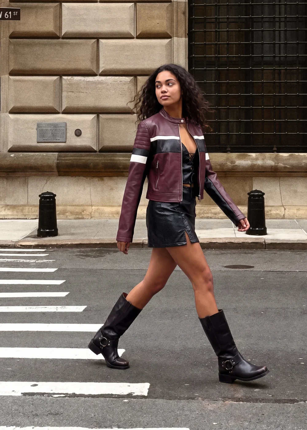 Pink Vanilla Red Cropped Motocross Biker Jacket - S Image 1