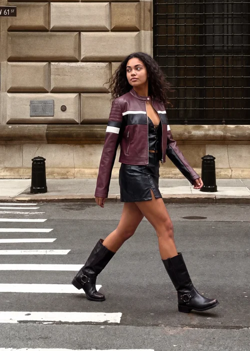 Pink Vanilla Red Cropped Motocross Biker Jacket - S Image 1