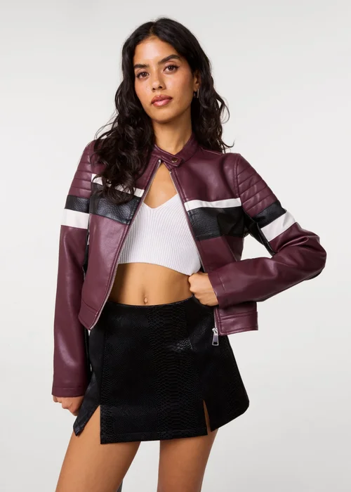 Pink Vanilla Red Cropped Motocross Biker Jacket - S Image 2