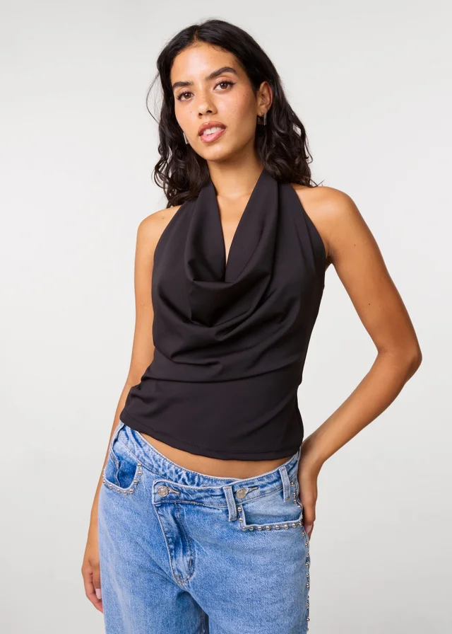 Pink Vanilla Black Halterneck Cowl Soft Stretch Top