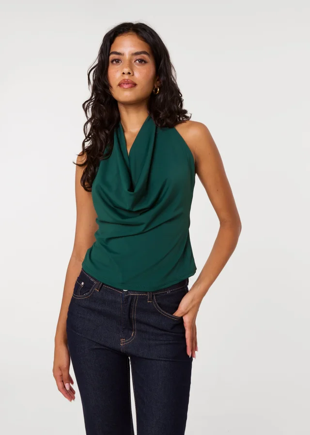 Pink Vanilla Green Halterneck Cowl Soft Stretch Top