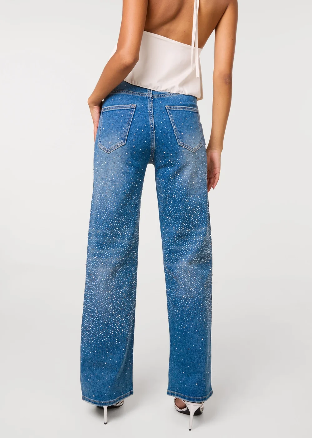 Pink Vanilla Blue Washed Diamante Scatter Wide Leg Jeans - 8 Image 4