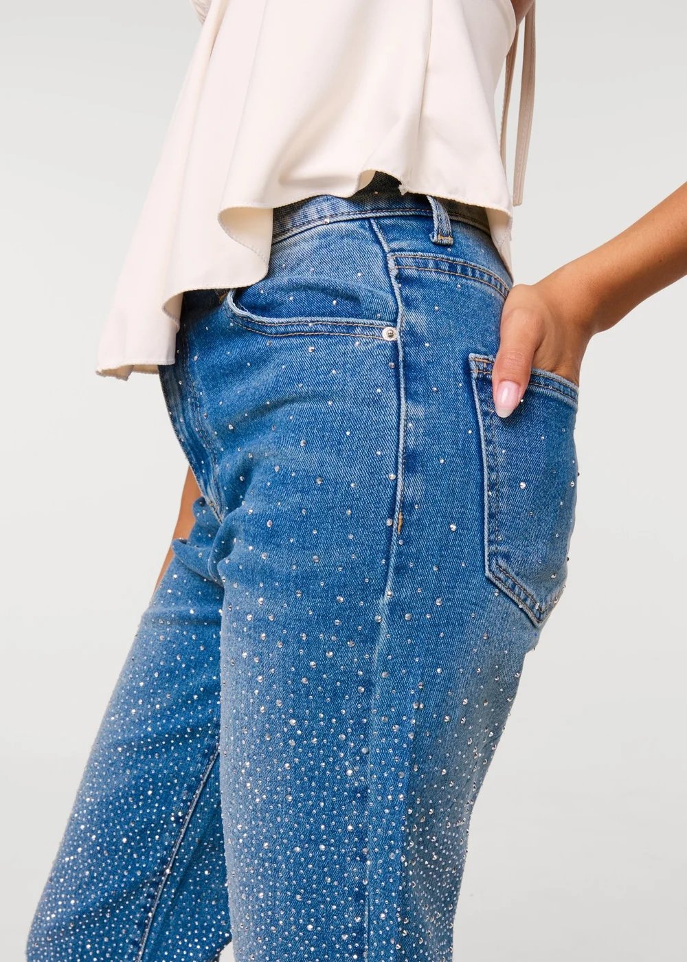 Pink Vanilla Blue Washed Diamante Scatter Wide Leg Jeans - 8 Image 3