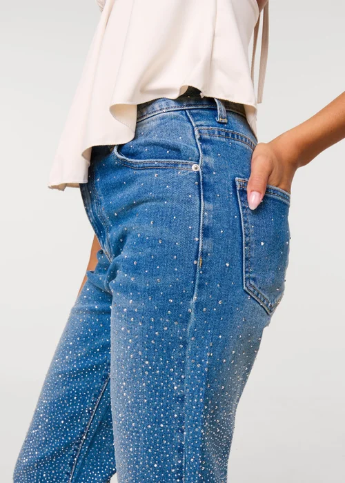 Pink Vanilla Blue Washed Diamante Scatter Wide Leg Jeans - 8 Image 3