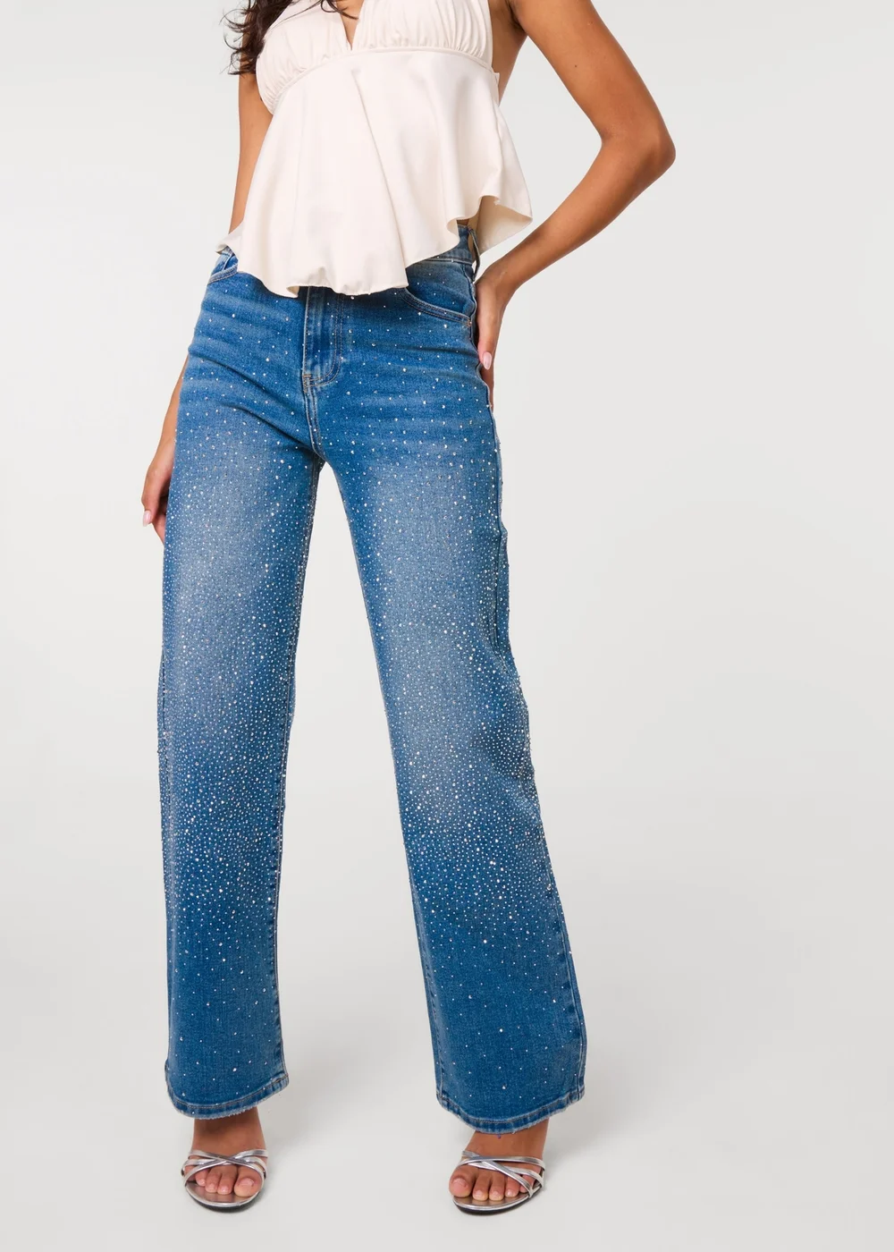 Pink Vanilla Blue Washed Diamante Scatter Wide Leg Jeans - 8 Image 2