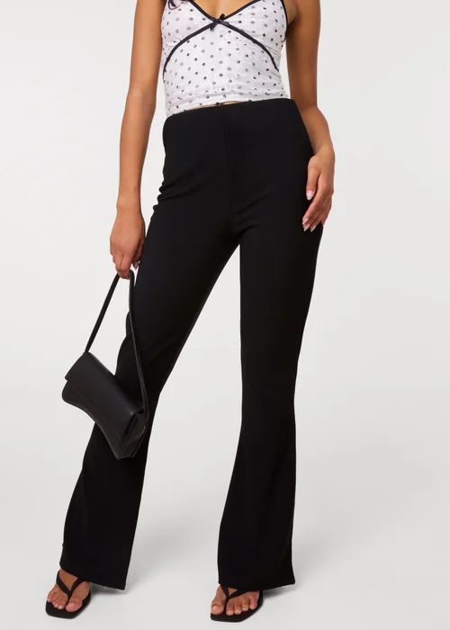 Pink Vanilla Black Fine Rib Stretch Flare Trousers - L Image 2