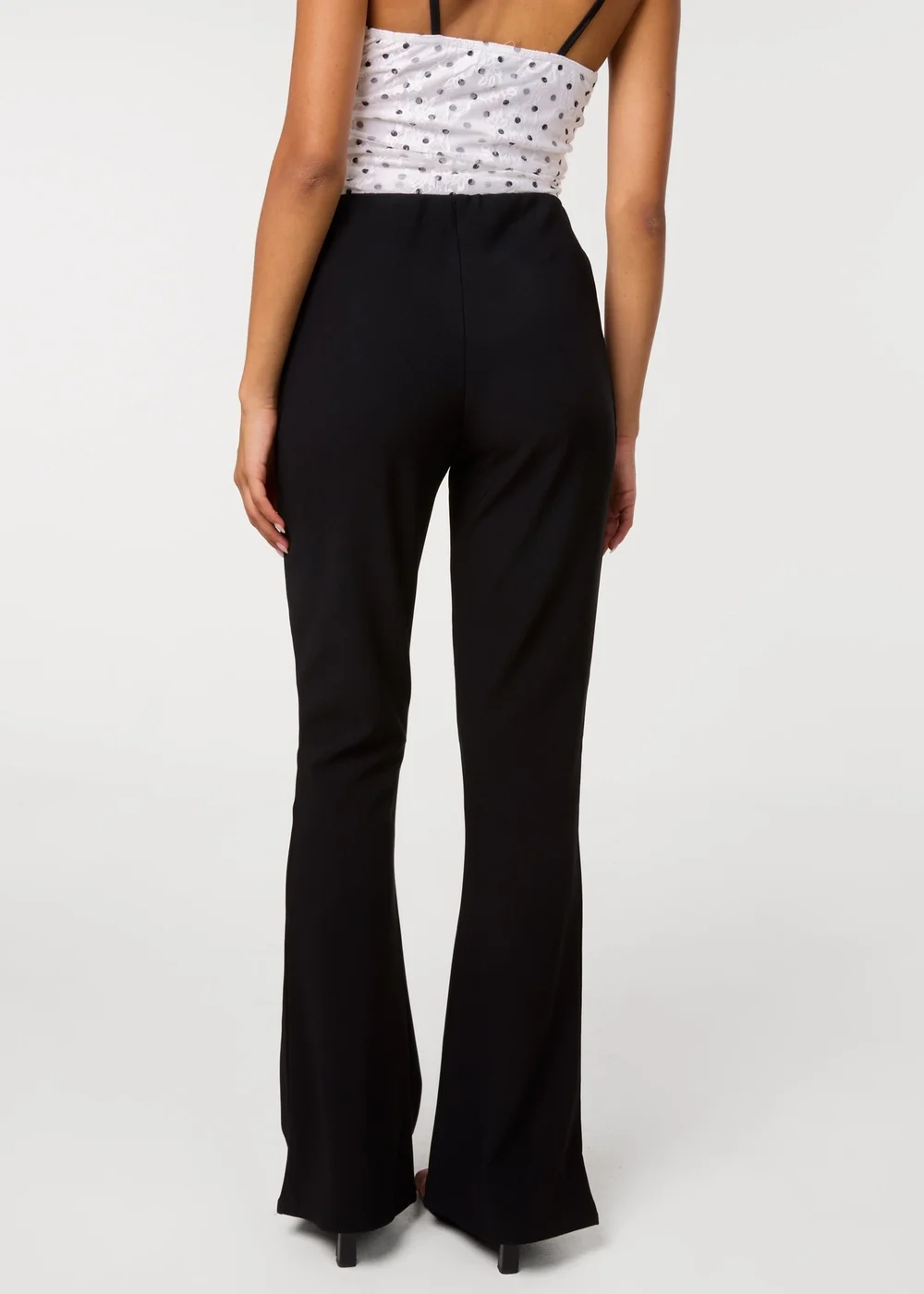 Pink Vanilla Black Fine Rib Stretch Flare Trousers - L Image 4