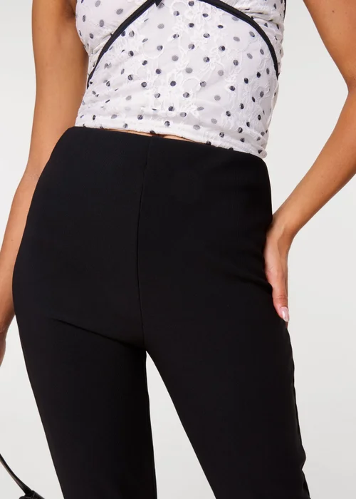 Pink Vanilla Black Fine Rib Stretch Flare Trousers - L Image 3