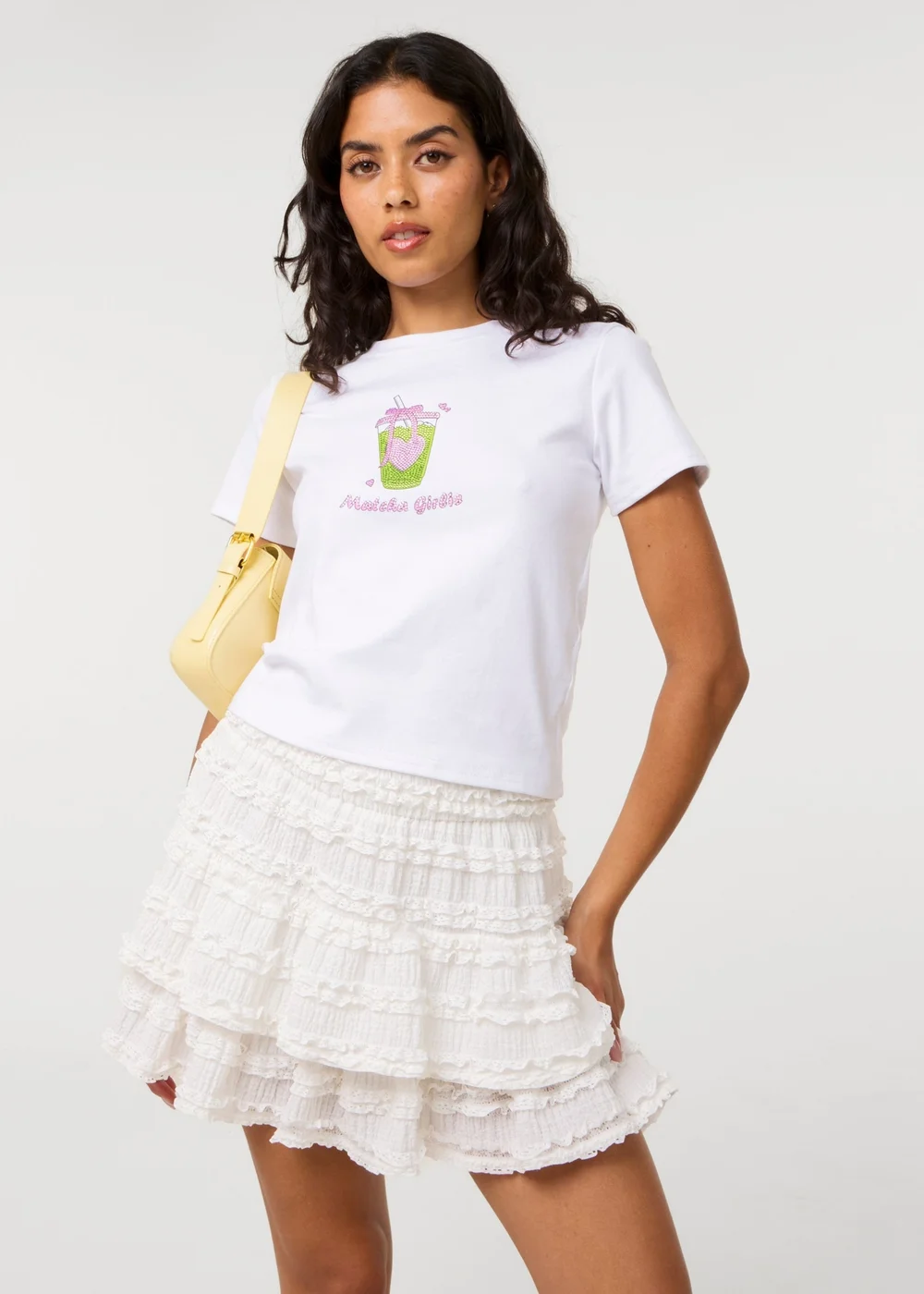 Pink Vanilla White Matcha Girlie Diamante T-Shirt - M/L Image 1