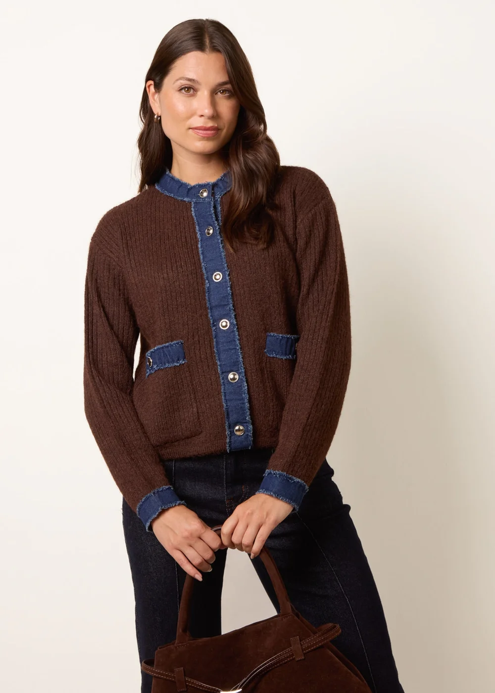 Blue Vanilla Brown Denim Mix Cardigan - M/L Image 2