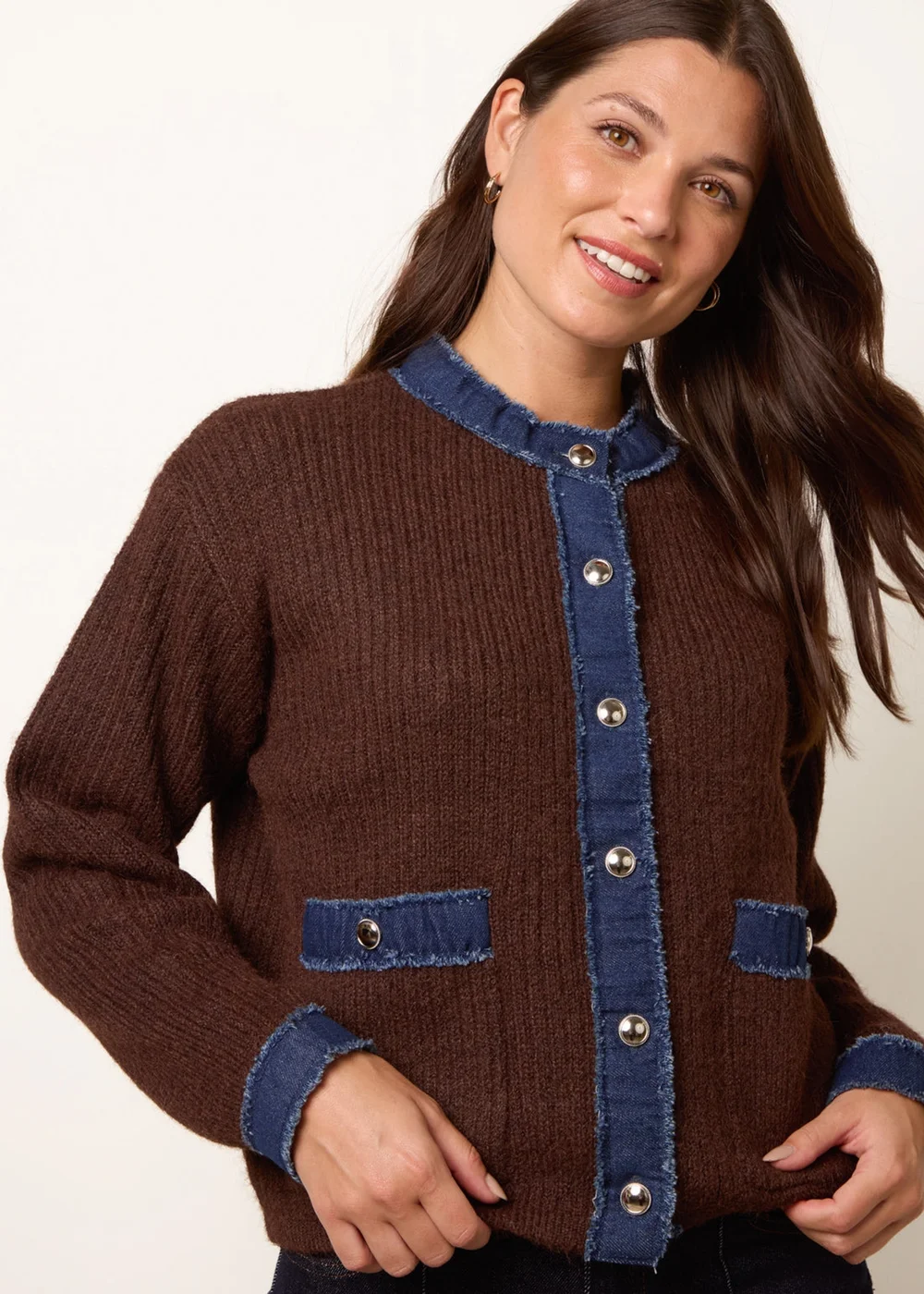 Blue Vanilla Brown Denim Mix Cardigan - M/L Image 1