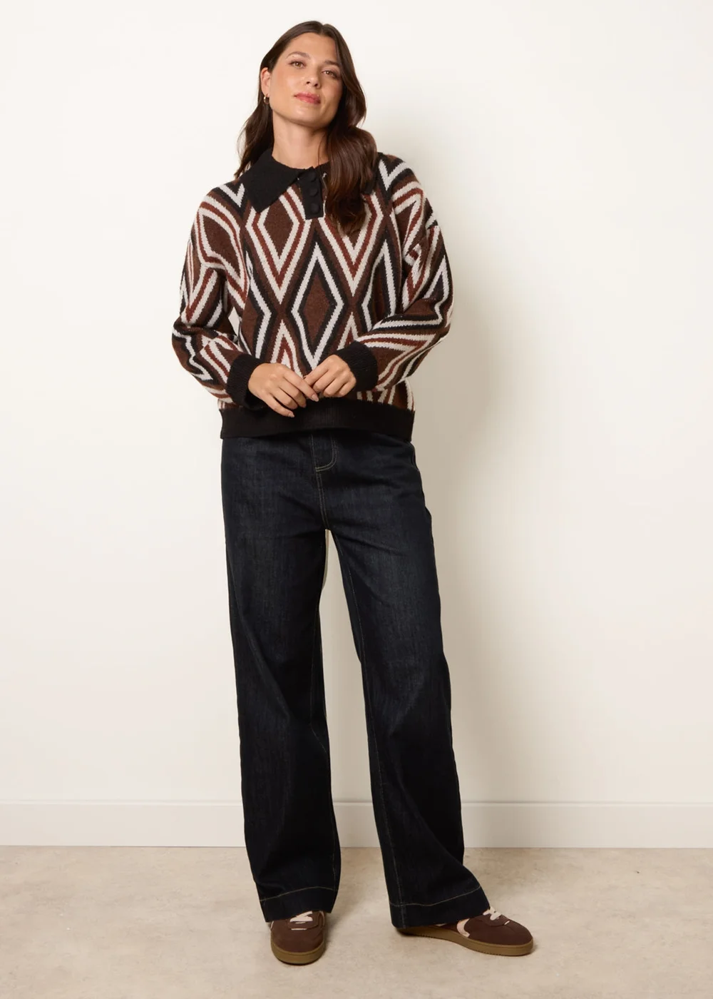 Blue Vanilla Multi Diamond Knit Polo Jumper - M/L Image 3