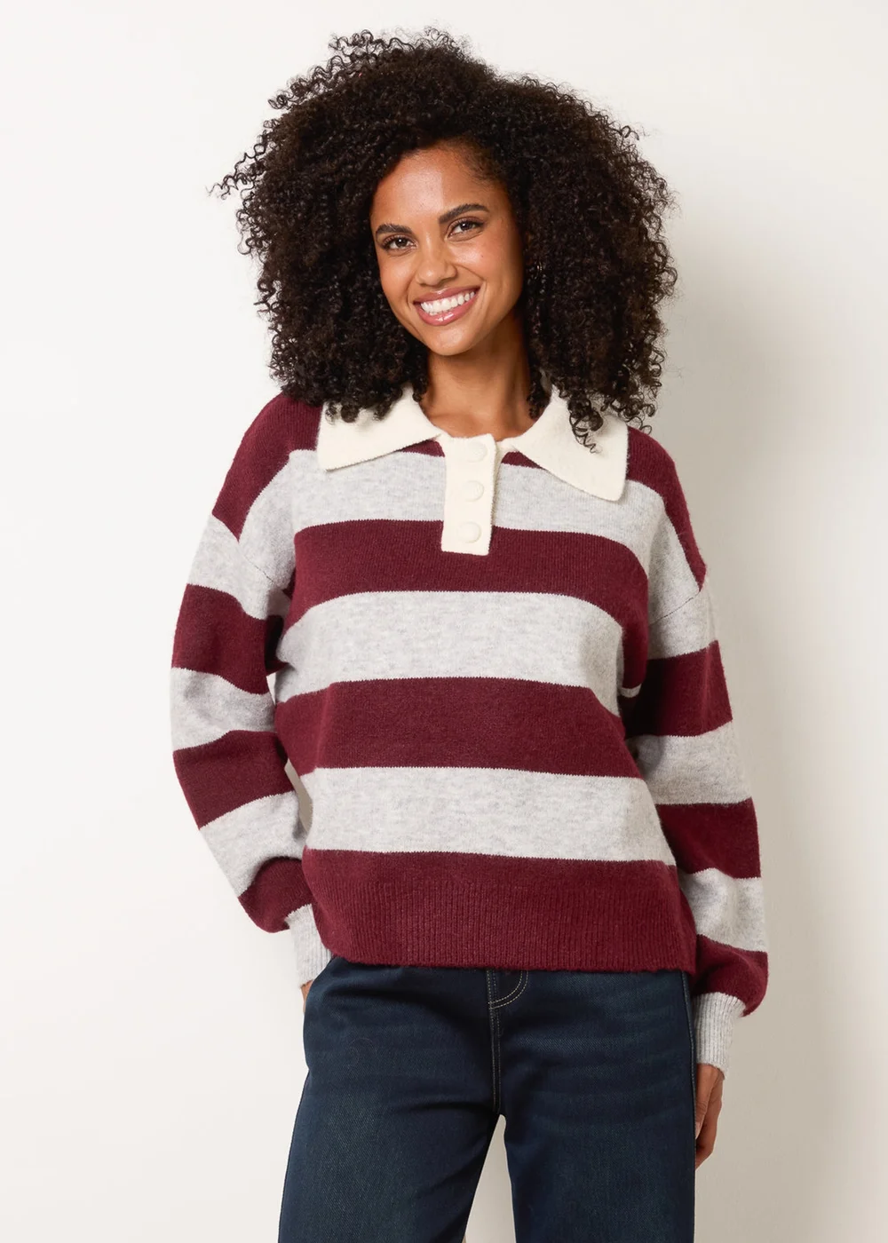 Blue Vanilla Red Stripe Knit Polo Jumper - S/M Image 1