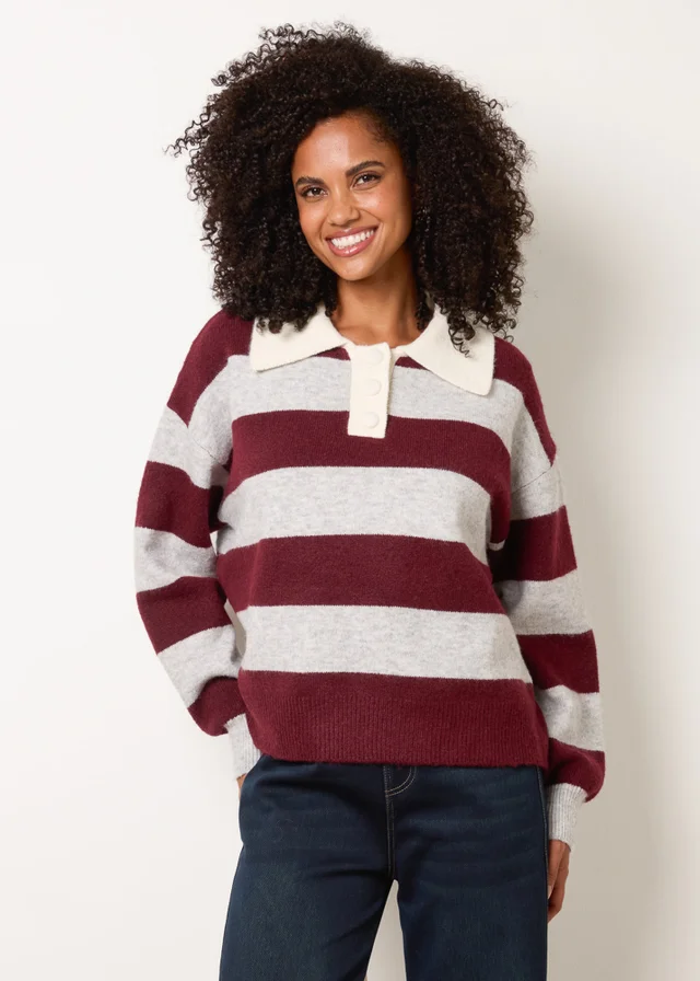 Blue Vanilla Red Stripe Knit Polo Jumper