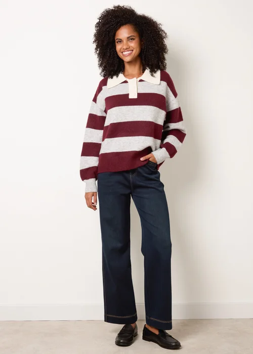 Blue Vanilla Red Stripe Knit Polo Jumper - S/M Image 2