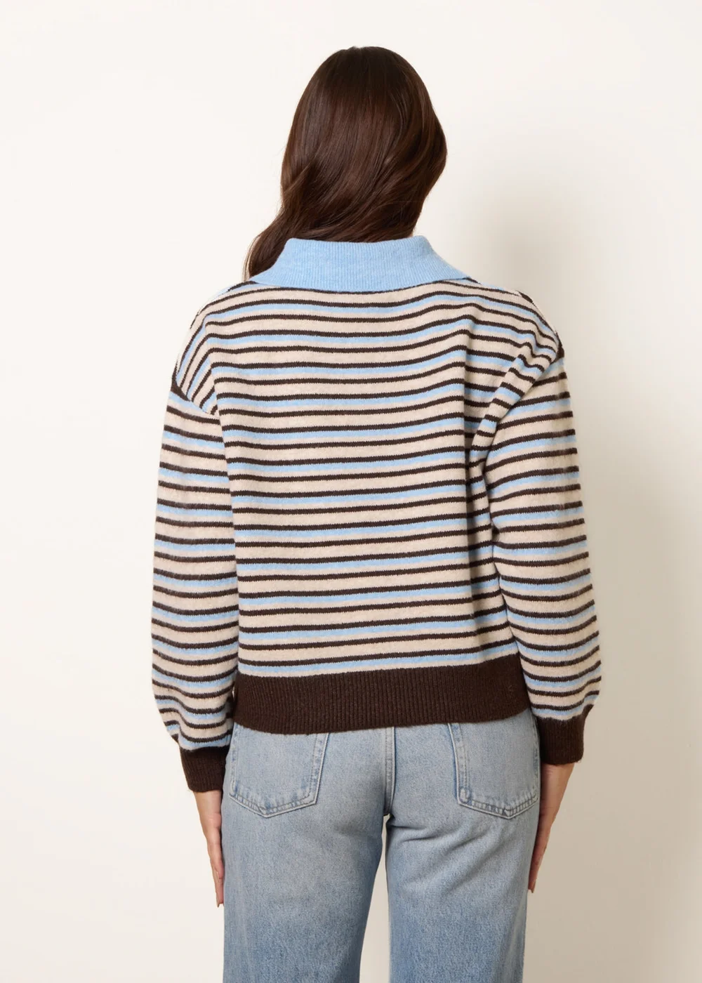 Blue Vanilla Beige Stripe Knit Polo Jumper - M/L Image 4