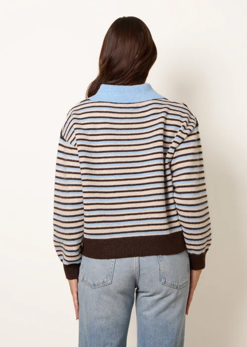 Blue Vanilla Beige Stripe Knit Polo Jumper - M/L Image 4