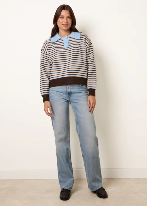 Blue Vanilla Beige Stripe Knit Polo Jumper - M/L Image 3