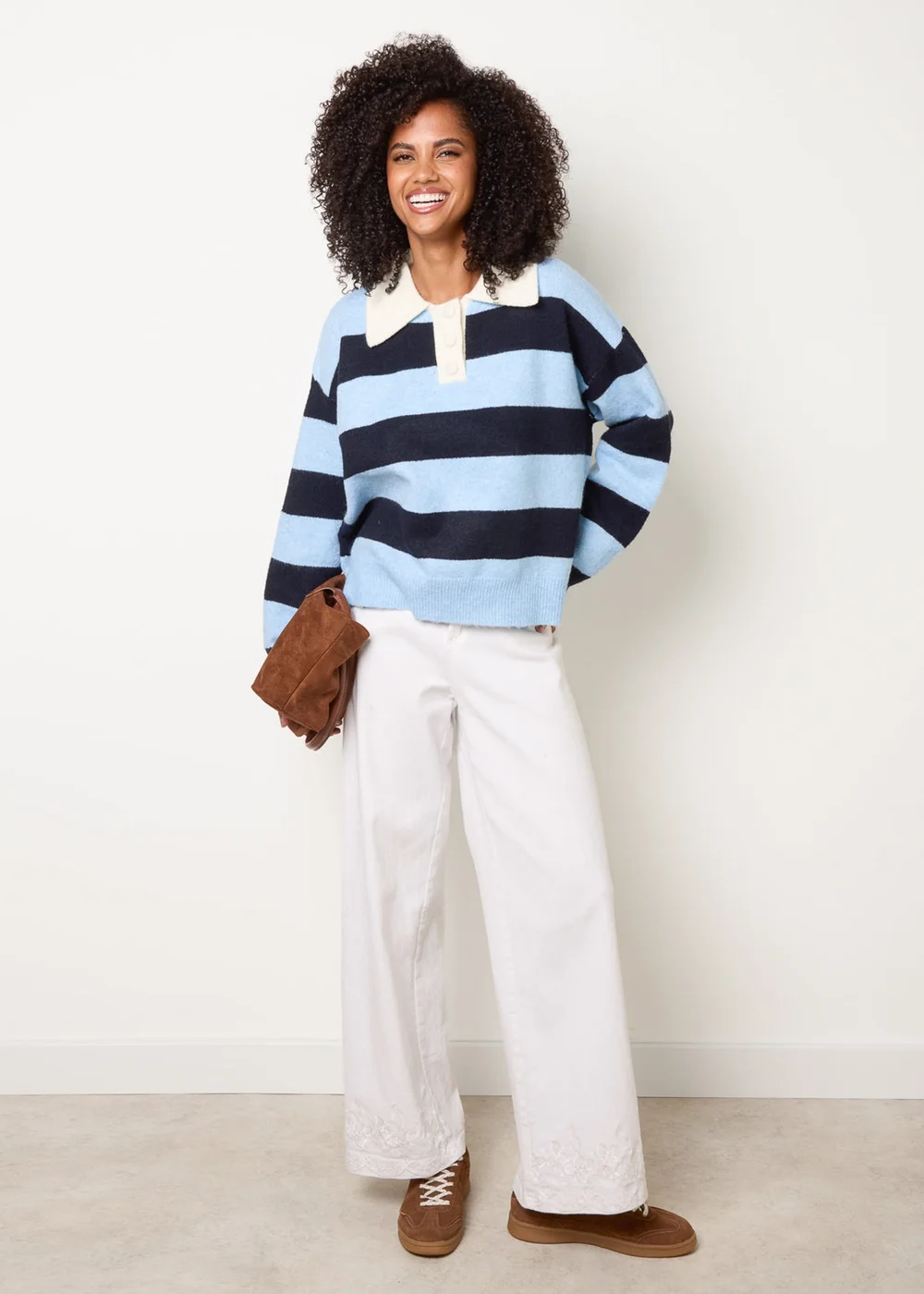 Blue Vanilla Blue Stripe Knit Polo Jumper - S/M Image 1